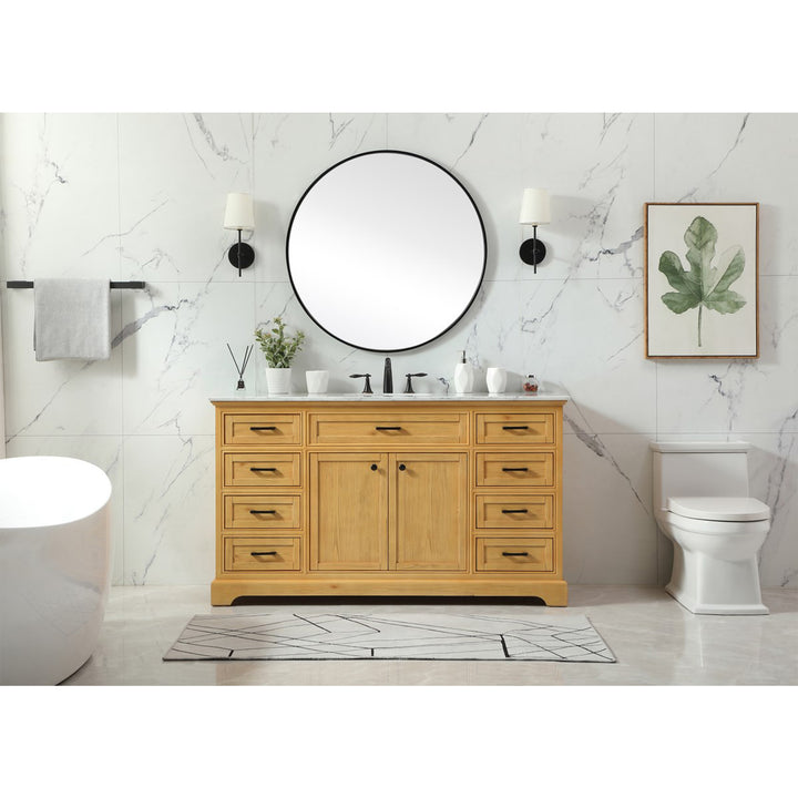 60 Inch Single Bathroom Vanity In Natural Wood - View 2 - Joshua Marshal