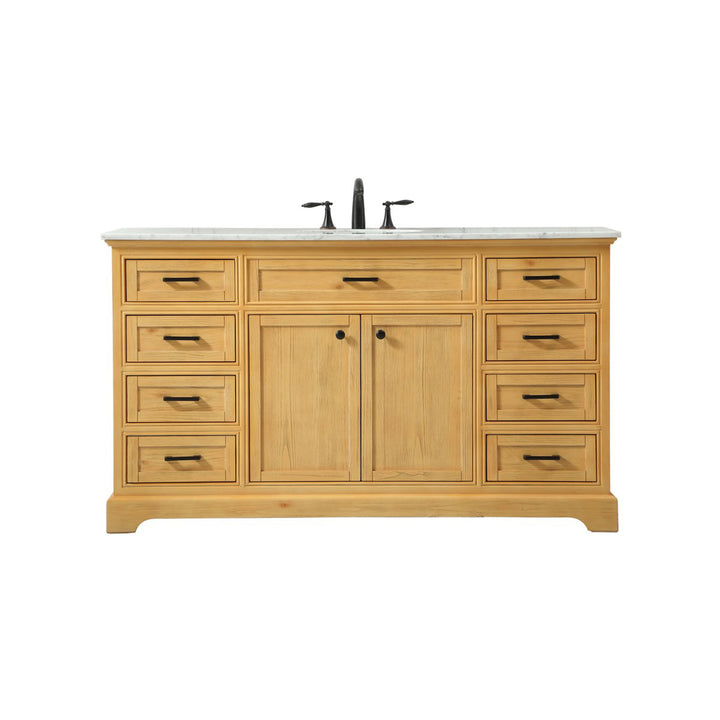 60 Inch Single Bathroom Vanity In Natural Wood - View 3 - Joshua Marshal