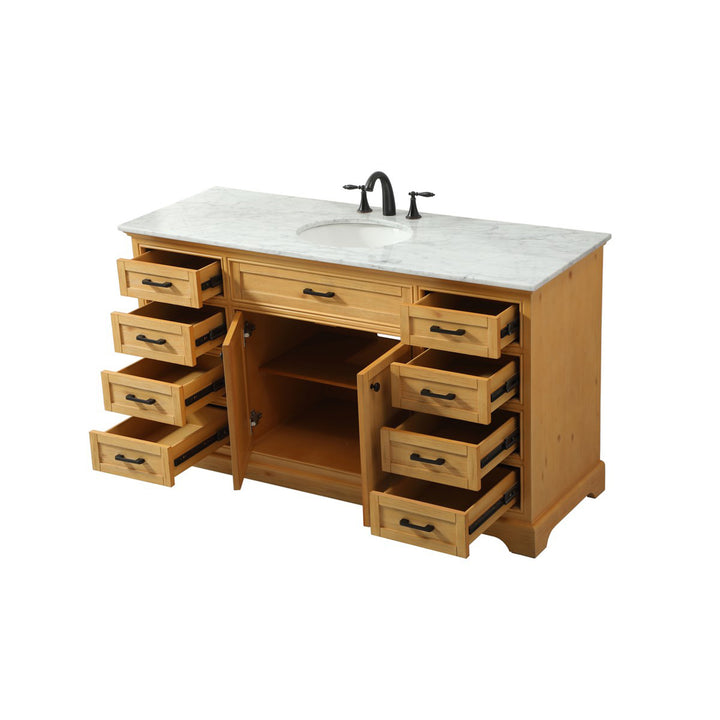 60 Inch Single Bathroom Vanity In Natural Wood - View 5 - Joshua Marshal