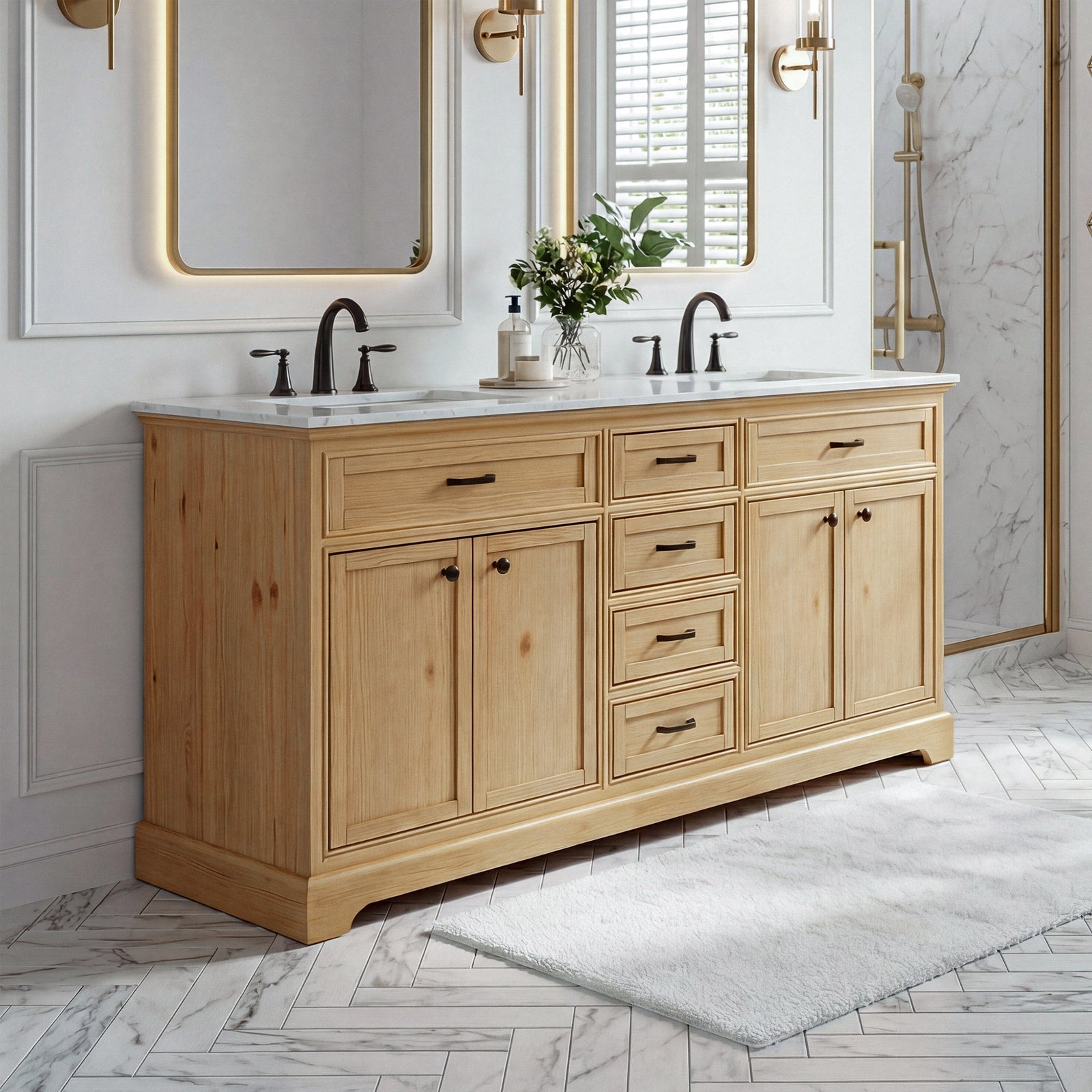 72 Inch Double Bathroom Vanity In Natural Wood Natural Wood Finish - KITCHEN & BATH by Joshua Marshal