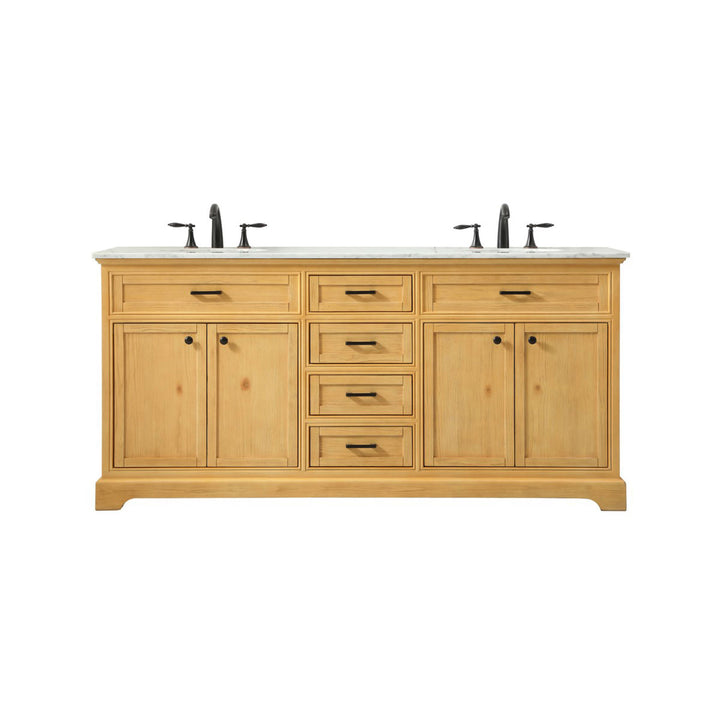 72 Inch Double Bathroom Vanity In Natural Wood - View 3 - Joshua Marshal