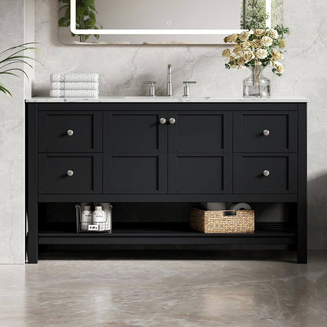 54 Inch Single Bathroom Vanity In Black Black Finish - KITCHEN & BATH by Joshua Marshal