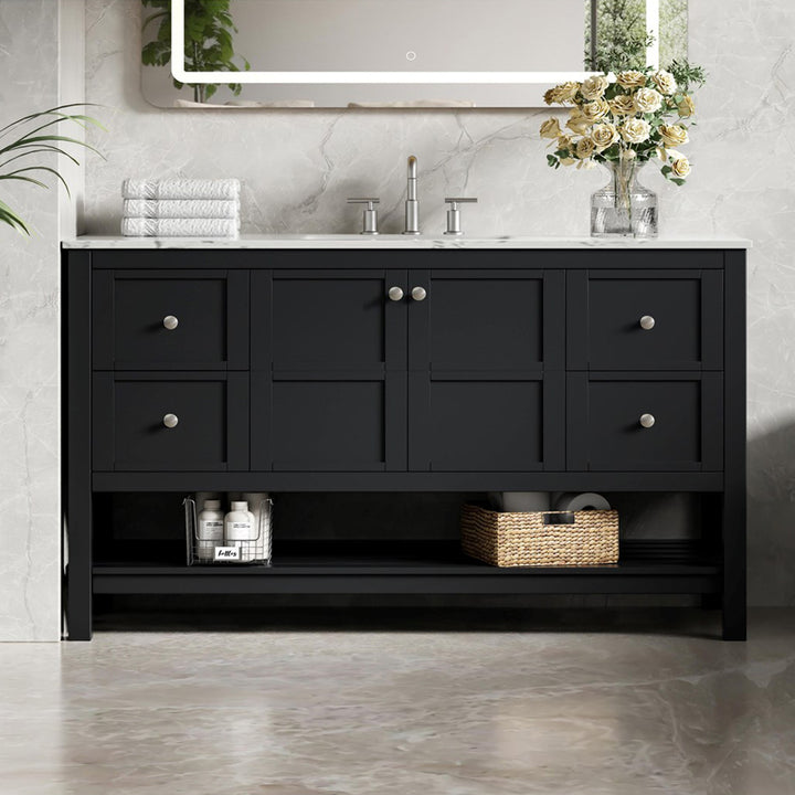 54 Inch Single Bathroom Vanity In Black Black Finish - KITCHEN & BATH by Joshua Marshal