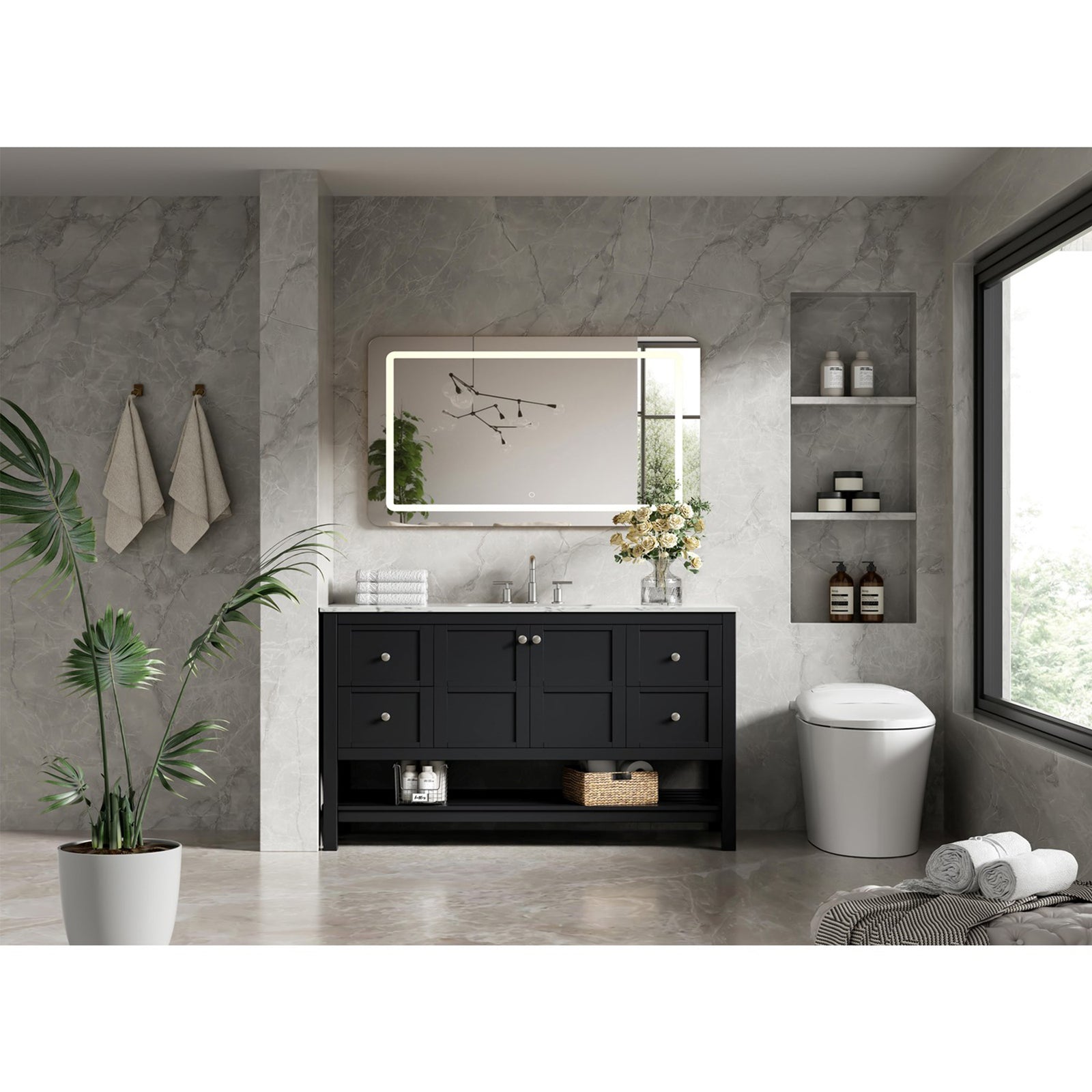 54 Inch Single Bathroom Vanity In Black - View 2 - Joshua Marshal