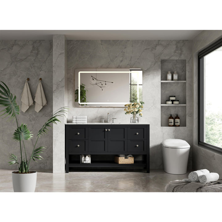54 Inch Single Bathroom Vanity In Black - View 2 - Joshua Marshal