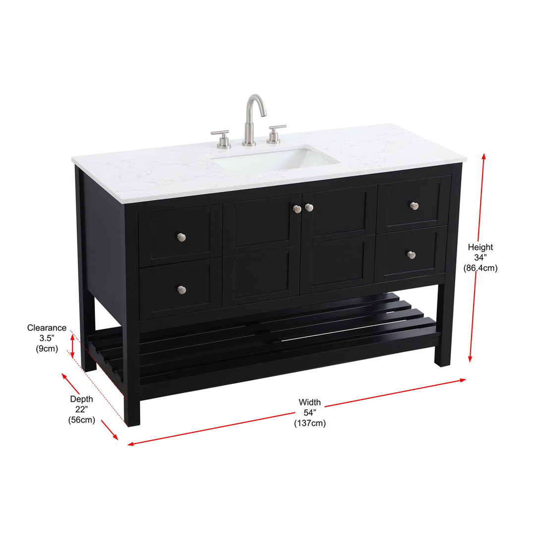 54 Inch Single Bathroom Vanity In Black - View 6 - Joshua Marshal