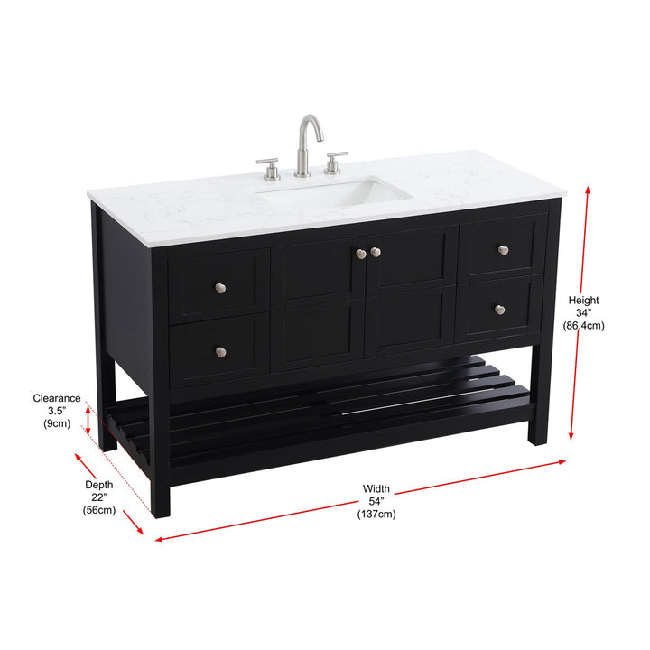 54 Inch Single Bathroom Vanity In Black - View 6 - Joshua Marshal