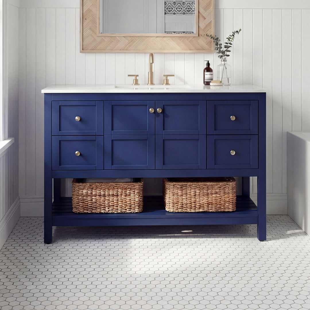 54 Inch Single Bathroom Vanity In Blue Blue Finish - KITCHEN & BATH by Joshua Marshal