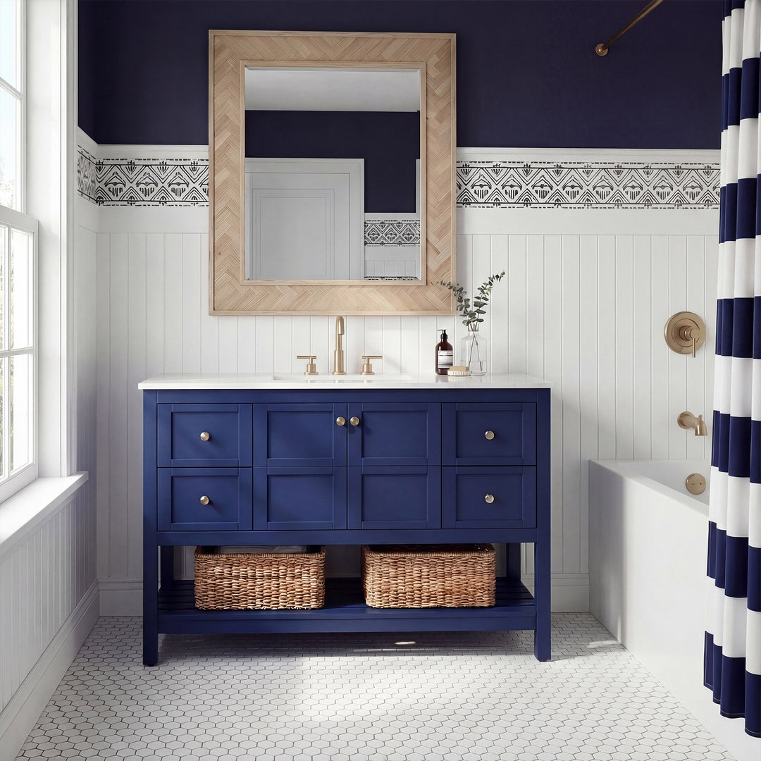 54 Inch Single Bathroom Vanity In Blue - View 2 - Joshua Marshal