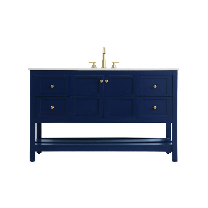 54 Inch Single Bathroom Vanity In Blue - View 3 - Joshua Marshal