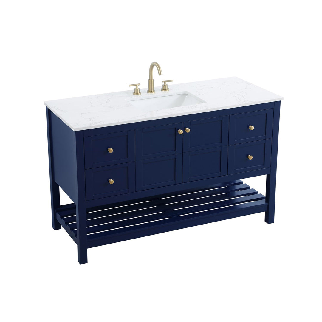 54 Inch Single Bathroom Vanity In Blue - View 4 - Joshua Marshal