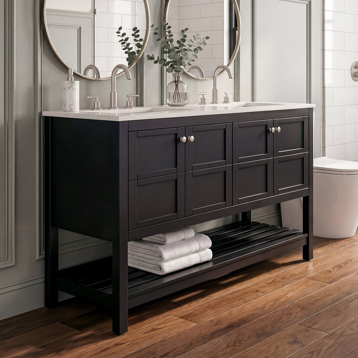 54 Inch Double Bathroom Vanity In Black Black Finish - KITCHEN & BATH by Joshua Marshal