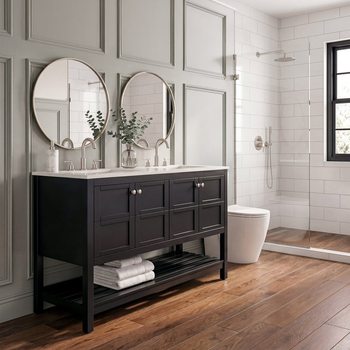 54 Inch Double Bathroom Vanity In Black - View 2 - Joshua Marshal