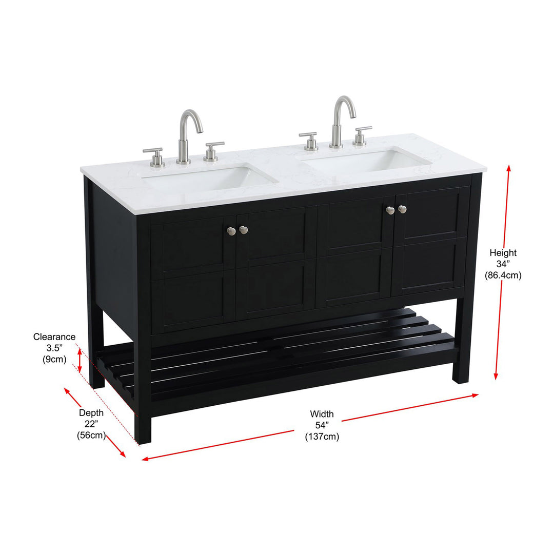 54 Inch Double Bathroom Vanity In Black - View 4 - Joshua Marshal
