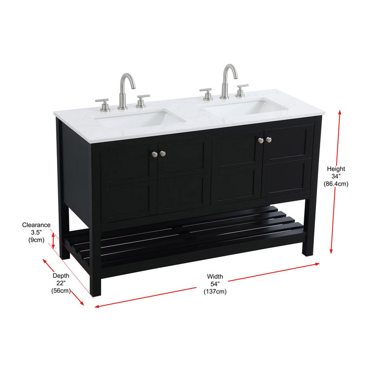 54 Inch Double Bathroom Vanity In Black - View 4 - Joshua Marshal