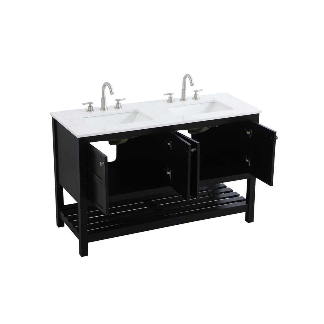 54 Inch Double Bathroom Vanity In Black - View 5 - Joshua Marshal