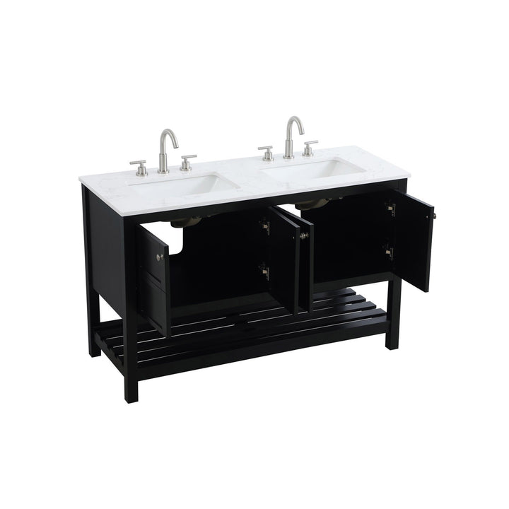 54 Inch Double Bathroom Vanity In Black - View 5 - Joshua Marshal