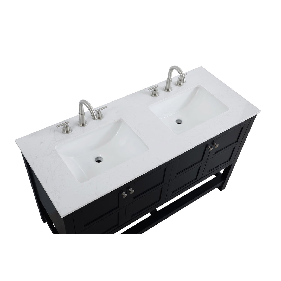 54 Inch Double Bathroom Vanity In Black - View 6 - Joshua Marshal
