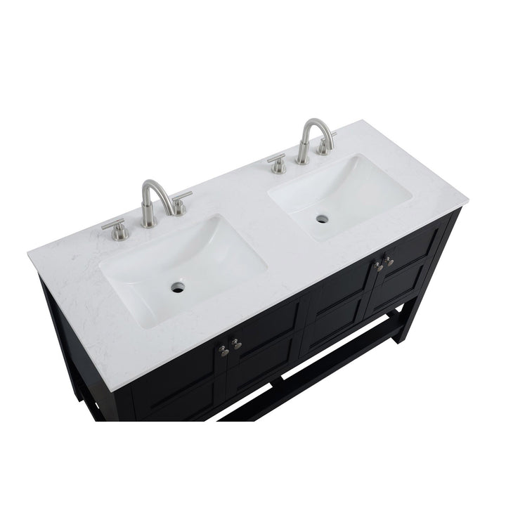 54 Inch Double Bathroom Vanity In Black - View 6 - Joshua Marshal