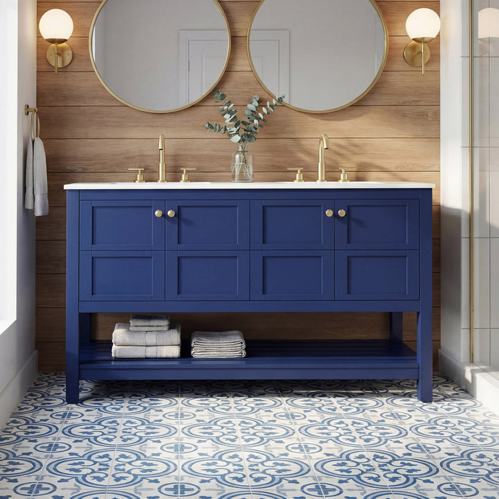 54 Inch Double Bathroom Vanity In Blue Blue Finish - KITCHEN & BATH by Joshua Marshal