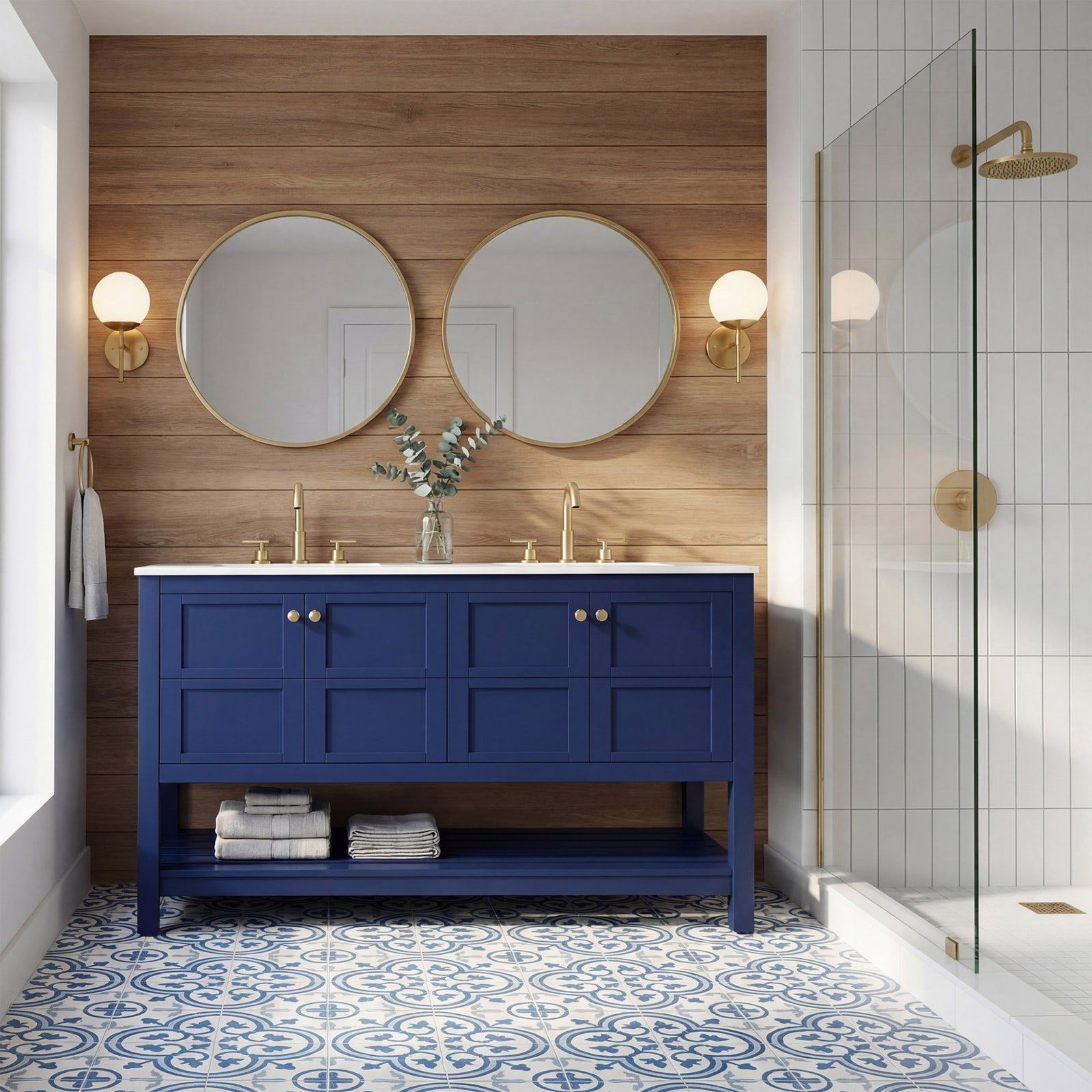 54 Inch Double Bathroom Vanity In Blue - View 2 - Joshua Marshal