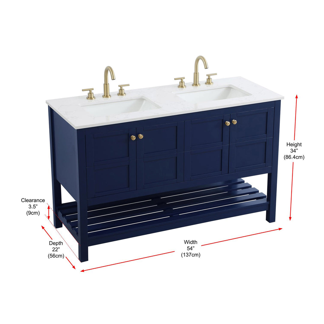 54 Inch Double Bathroom Vanity In Blue - View 4 - Joshua Marshal