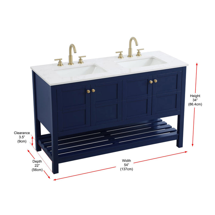 54 Inch Double Bathroom Vanity In Blue - View 4 - Joshua Marshal