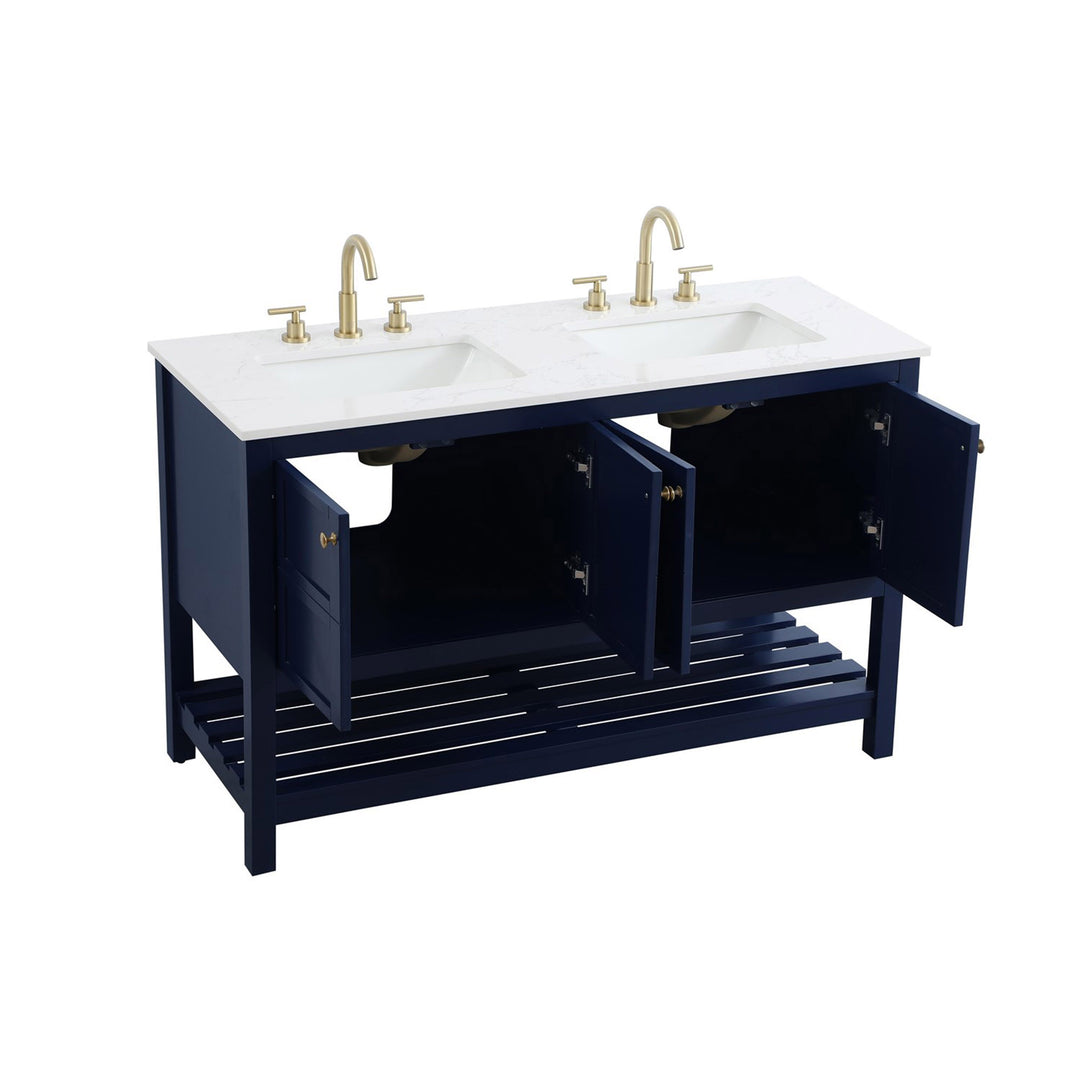 54 Inch Double Bathroom Vanity In Blue - View 5 - Joshua Marshal