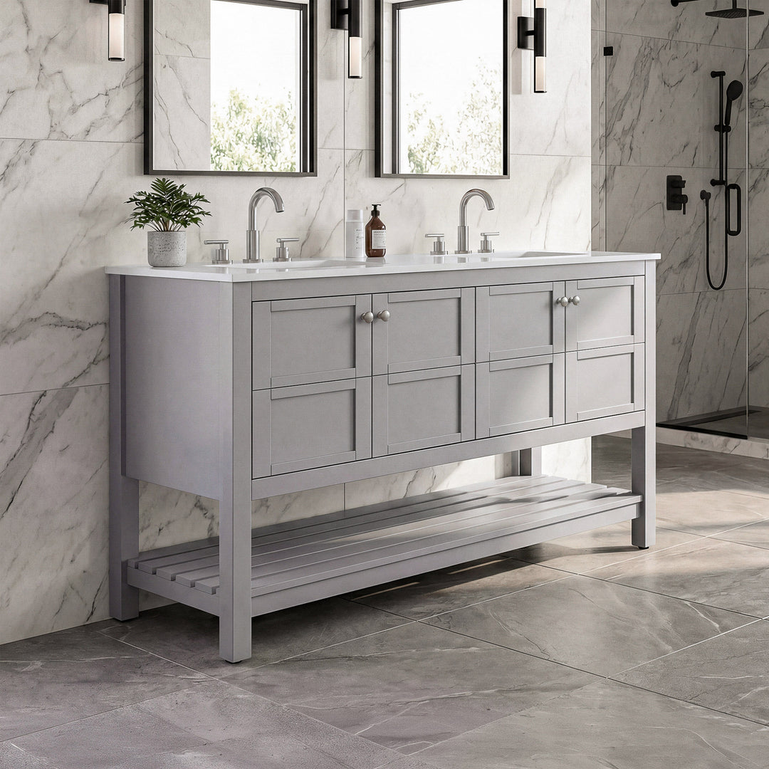 54 Inch Double Bathroom Vanity In Grey Grey Finish - KITCHEN & BATH by Joshua Marshal