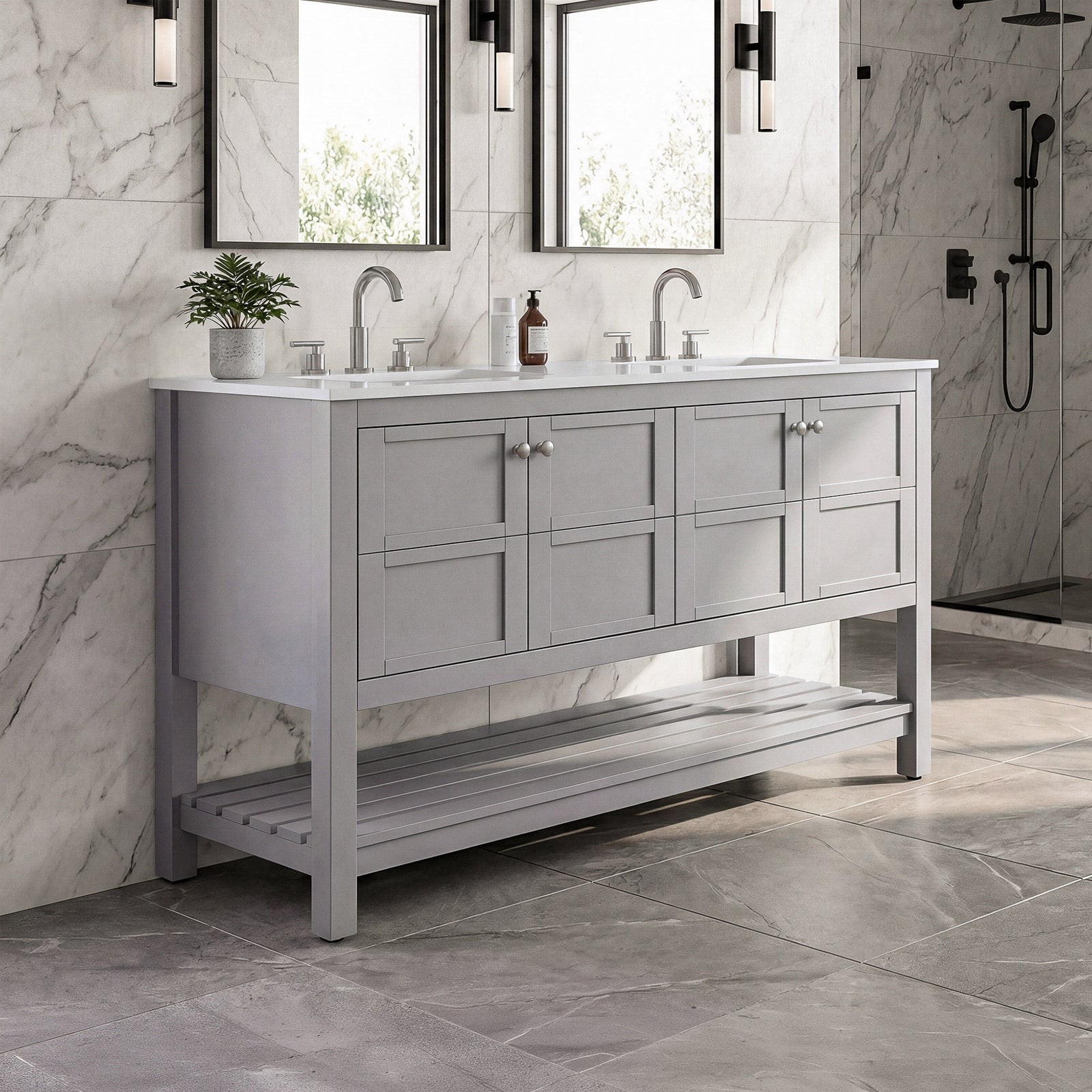 54 Inch Double Bathroom Vanity In Grey Grey Finish - KITCHEN & BATH by Joshua Marshal