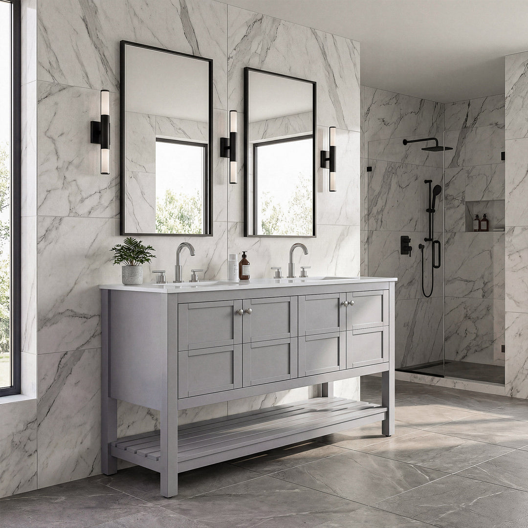 54 Inch Double Bathroom Vanity In Grey - View 2 - Joshua Marshal