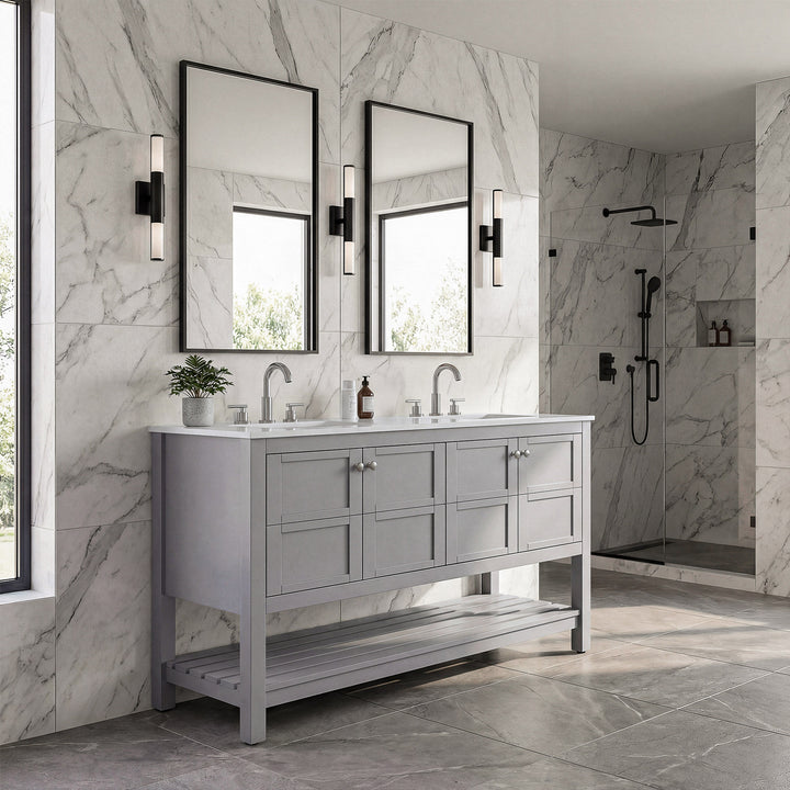 54 Inch Double Bathroom Vanity In Grey - View 2 - Joshua Marshal
