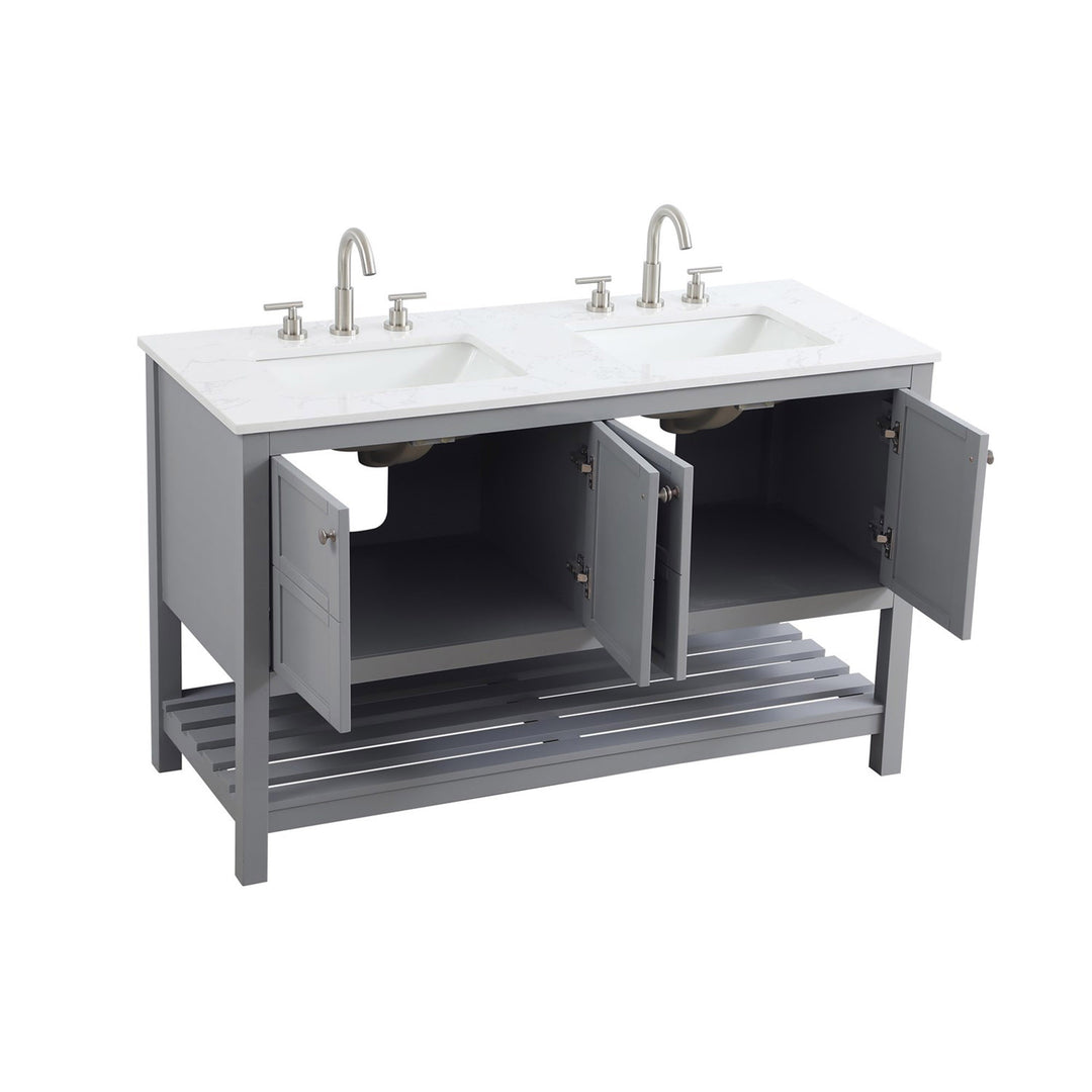 54 Inch Double Bathroom Vanity In Grey - View 4 - Joshua Marshal