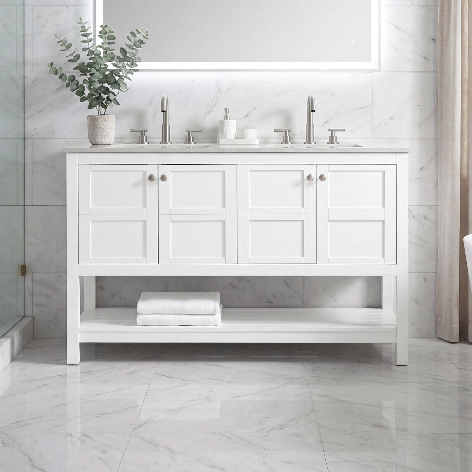 54 Inch Double Bathroom Vanity In White White Finish - KITCHEN & BATH by Joshua Marshal