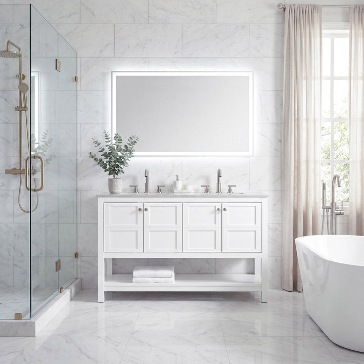 54 Inch Double Bathroom Vanity In White - View 2 - Joshua Marshal