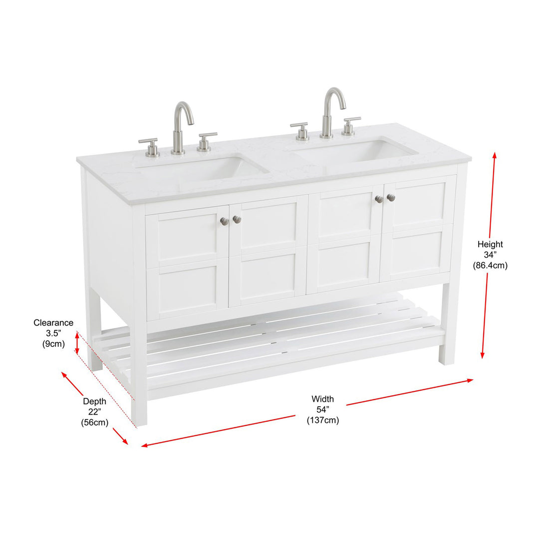 54 Inch Double Bathroom Vanity In White - View 4 - Joshua Marshal