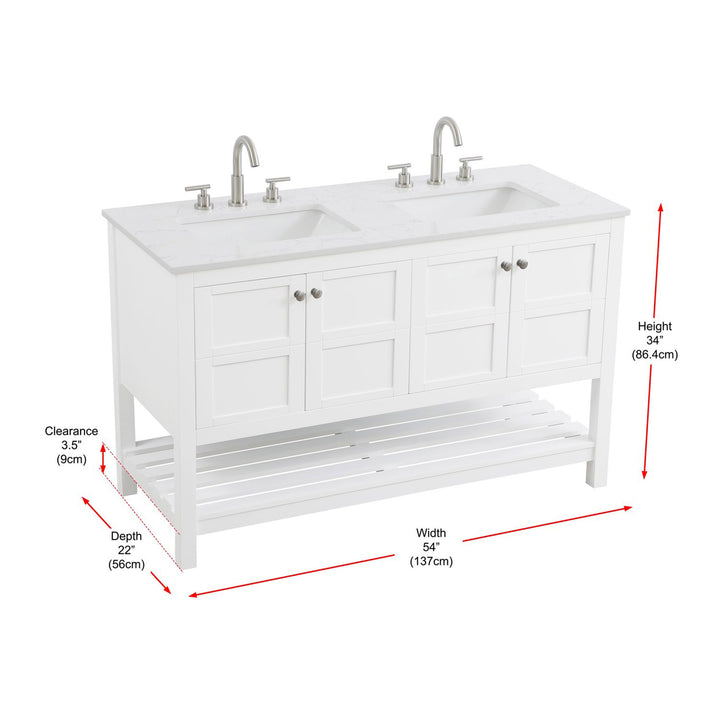 54 Inch Double Bathroom Vanity In White - View 4 - Joshua Marshal