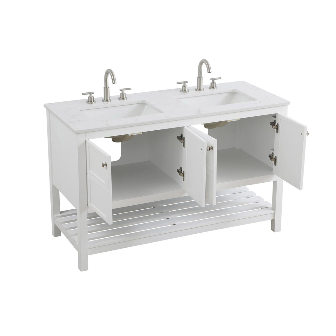 54 Inch Double Bathroom Vanity In White - View 5 - Joshua Marshal