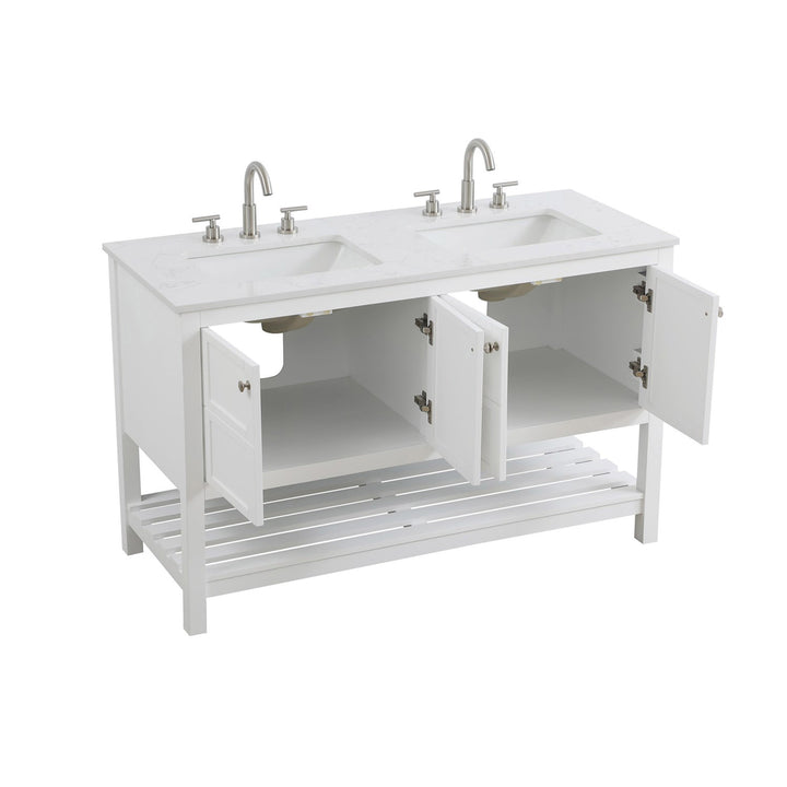 54 Inch Double Bathroom Vanity In White - View 5 - Joshua Marshal