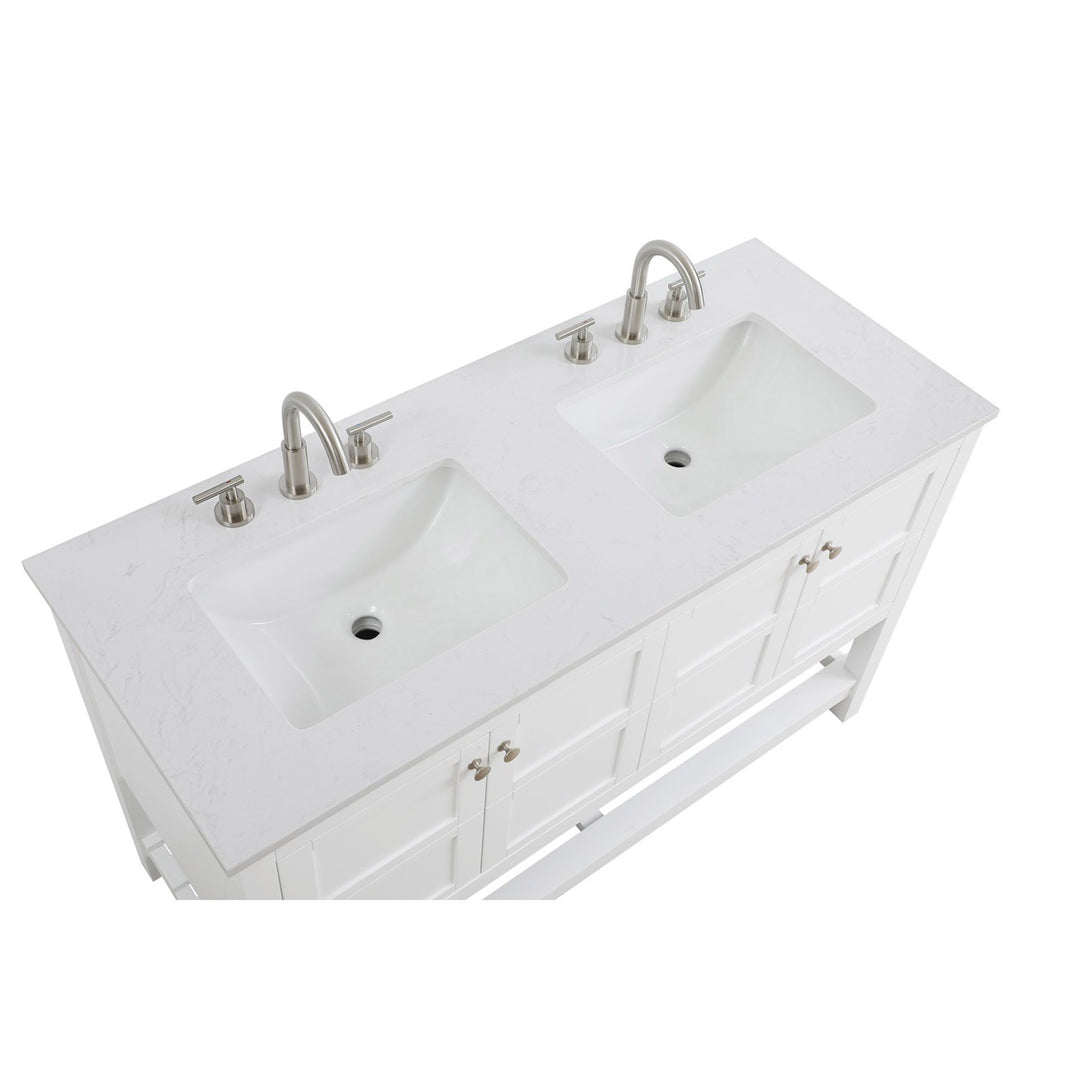 54 Inch Double Bathroom Vanity In White - View 6 - Joshua Marshal