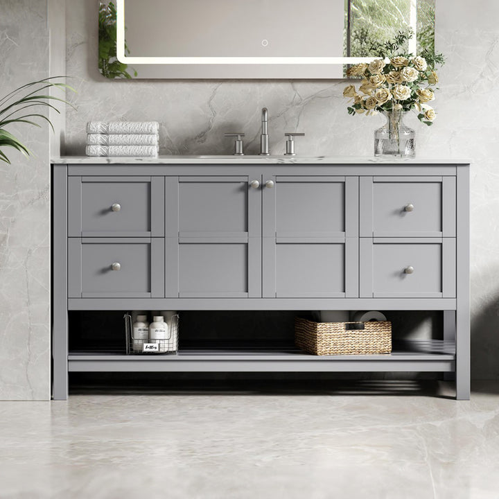 54 Inch Single Bathroom Vanity In Grey Grey Finish - KITCHEN & BATH by Joshua Marshal