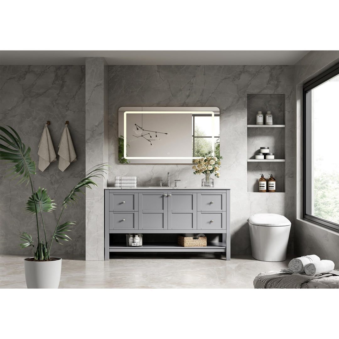 54 Inch Single Bathroom Vanity In Grey - View 2 - Joshua Marshal