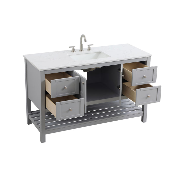 54 Inch Single Bathroom Vanity In Grey - View 4 - Joshua Marshal