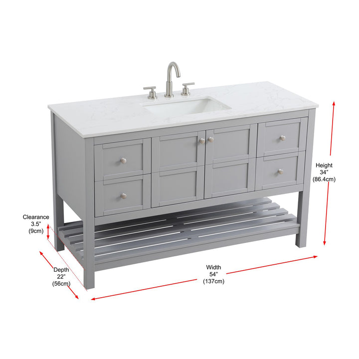 54 Inch Single Bathroom Vanity In Grey - View 6 - Joshua Marshal