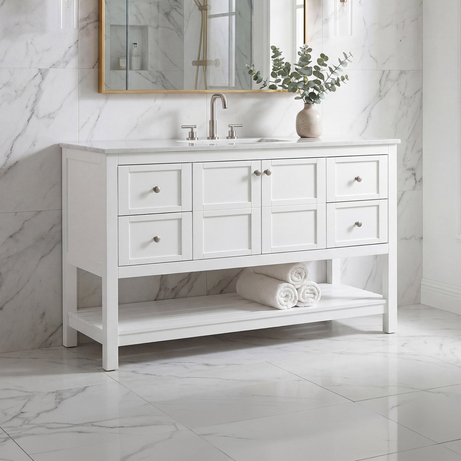 54 Inch Single Bathroom Vanity In White White Finish - KITCHEN & BATH by Joshua Marshal