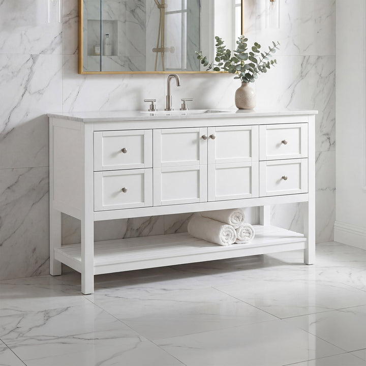 54 Inch Single Bathroom Vanity In White White Finish - KITCHEN & BATH by Joshua Marshal