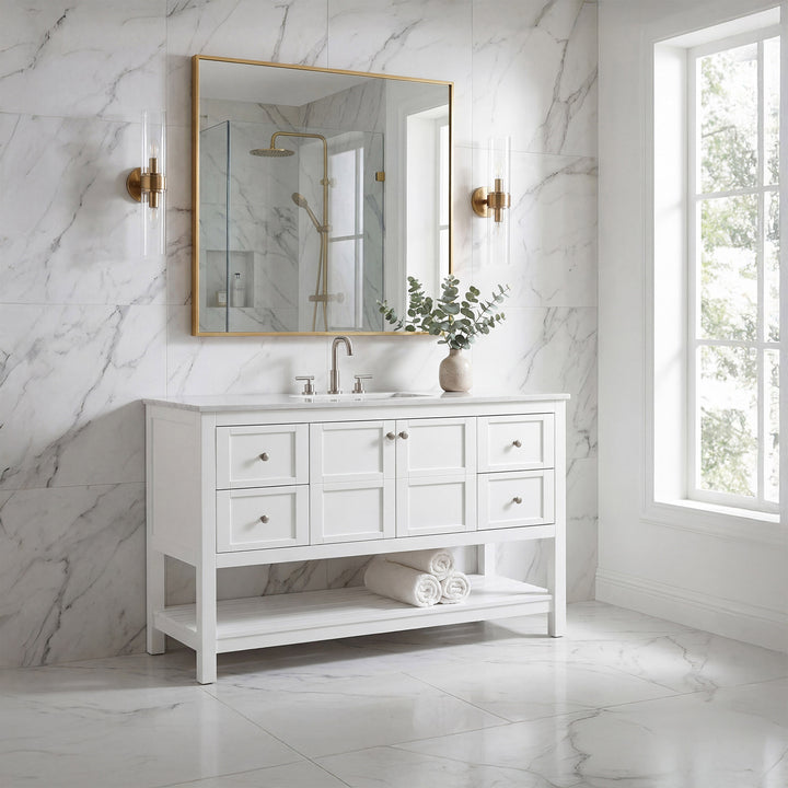 54 Inch Single Bathroom Vanity In White - View 2 - Joshua Marshal