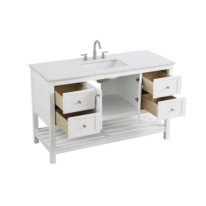 54 Inch Single Bathroom Vanity In White - View 4 - Joshua Marshal