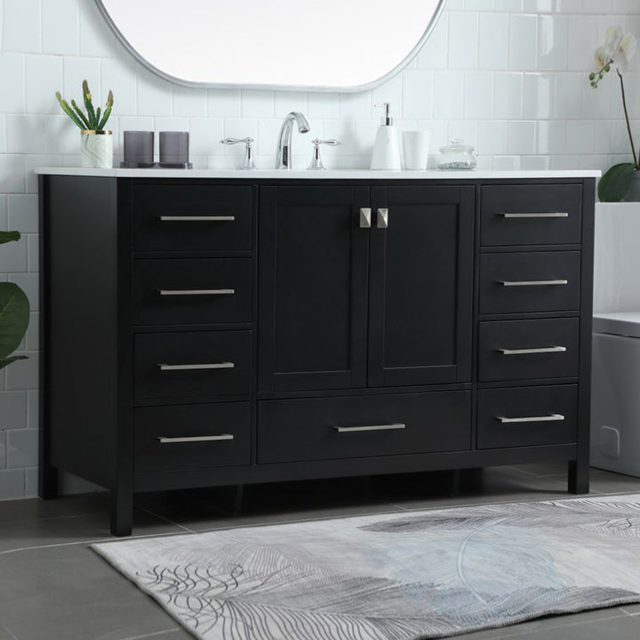 54 Inch Single Bathroom Vanity In Black Black Finish - KITCHEN & BATH by Joshua Marshal