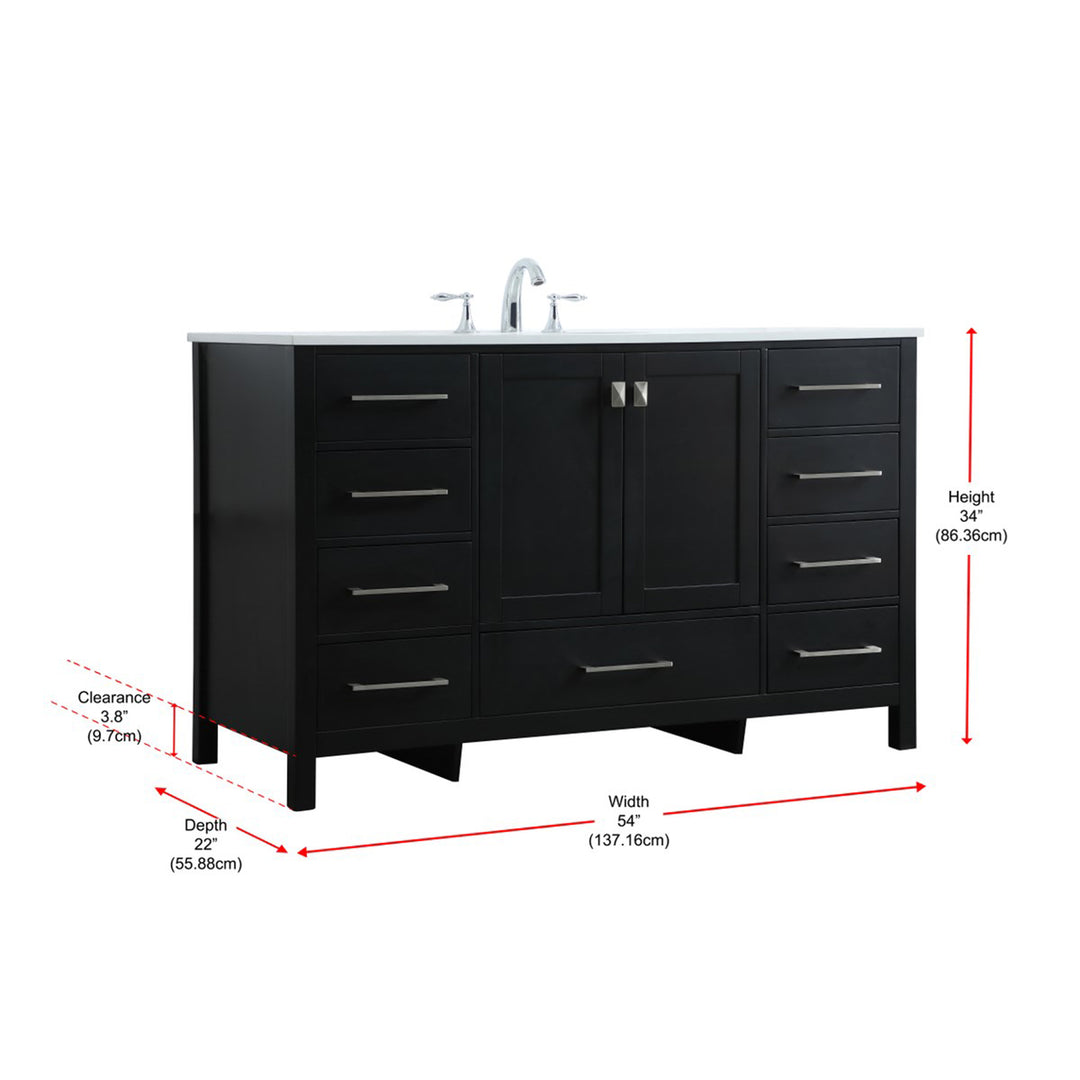 54 Inch Single Bathroom Vanity In Black - View 6 - Joshua Marshal